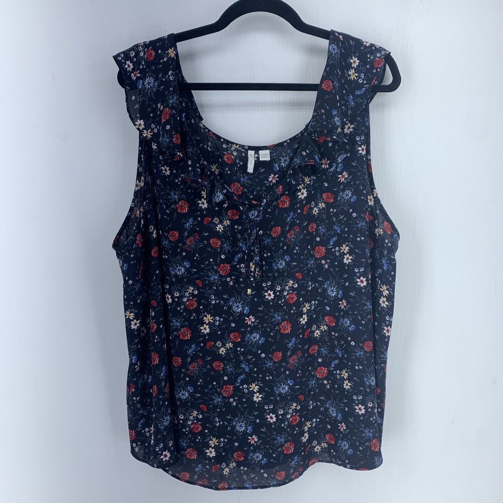 Est 1946 Women 26 28W Tank Top Cottagecore Ruffles Flower Power Floral Feminine